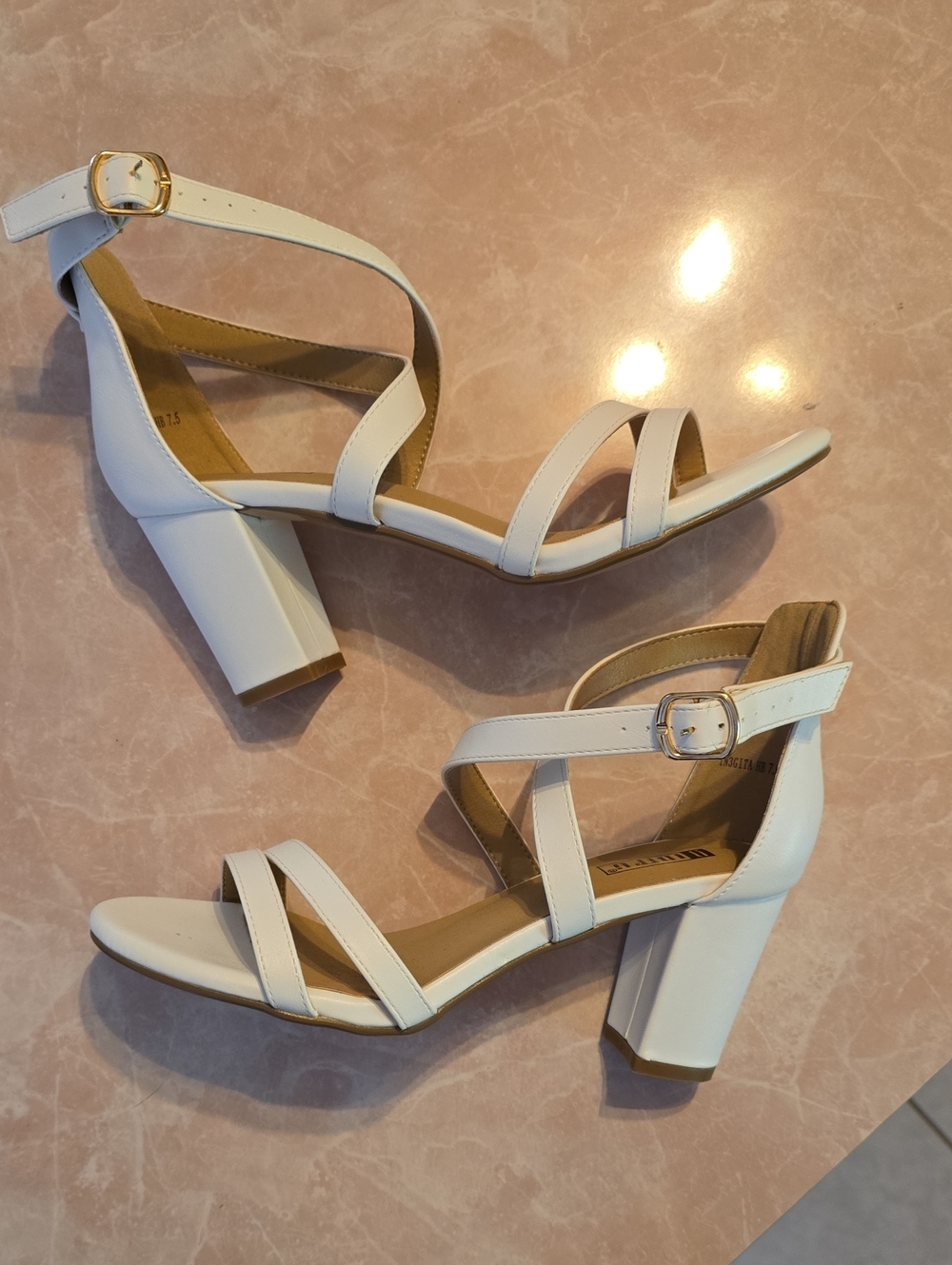 IDIFU White Strappy Block Heel Dress Sandals